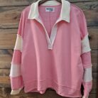 French Terry Knit Colorblock Collared Loose Fit Top