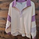 French Terry Knit Colorblock Collared Loose Fit Top