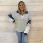 French Terry Knit Colorblock Collared Loose Fit Top