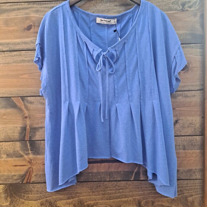 Sweet Pleats Oversized Top With Tie Neckline