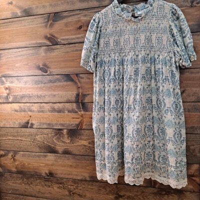 Printed Cotton Voile Crochet Dress With Pockets