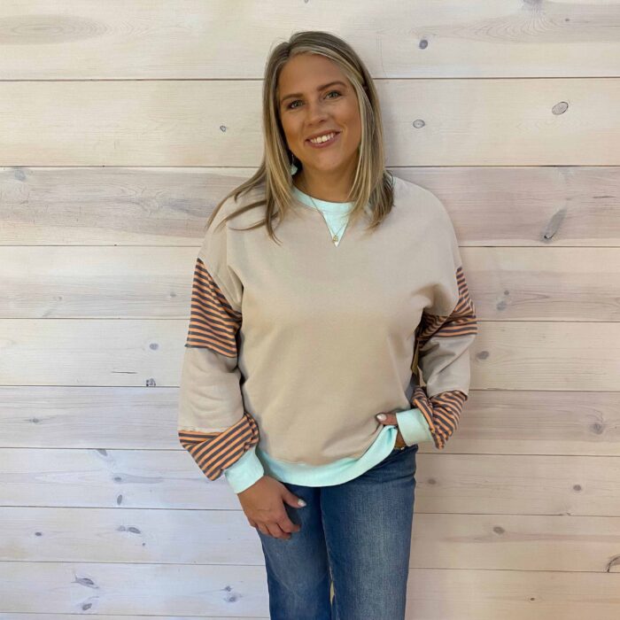 Jet Stream Striped Color Block Patchwork Sweatshirt