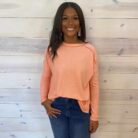 Soft Melange Hacci Exposed Seam Hi-Low Long Sleeve Top
