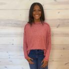 Soft Melange Hacci Exposed Seam Hi-Low Long Sleeve Top