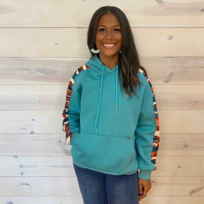Aztec Printed Side Panel Drawstring Hoodie With Kangaroo Pocket