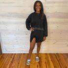 Washed Cropped Hoodie And Mini Skort Set With Inside Front Short Pocket