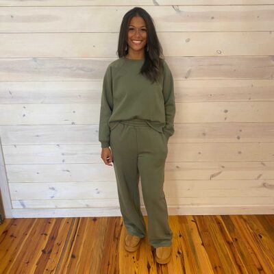 Fleece Raglan Long Sleeve Pullover And Wide Leg Sweatpants Set