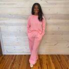 Fleece Raglan Long Sleeve Pullover And Wide Leg Sweatpants Set