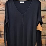 Viscose Garment Dyed Hi-Low Hem V-Neck Center Seam Sweater