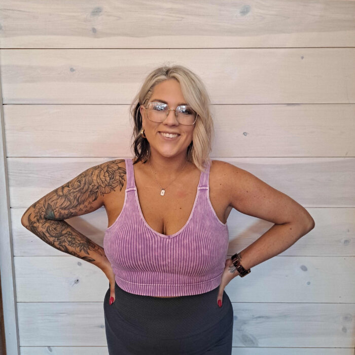 Washed Ribbed Cropped Bra Padded V-neck Tank Top Washed Ribbed Cropped Bra Padded V-neck Tank Top