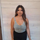 Washed Ribbed Cropped Bra Padded  V-neck Tank Top