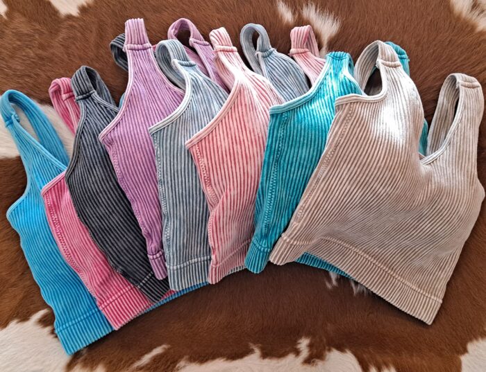 Washed Ribbed Cropped Bra Padded V-neck Tank Top Washed Ribbed Cropped Bra Padded V-neck Tank Top