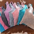 Washed Ribbed Cropped Bra Padded  V-neck Tank Top