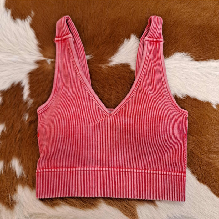 Washed Ribbed Cropped Bra Padded V-neck Tank Top Washed Ribbed Cropped Bra Padded V-neck Tank Top