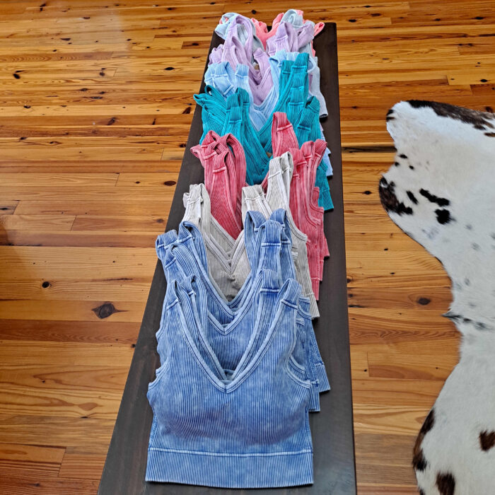 Washed Ribbed Cropped Bra Padded V-neck Tank Top Washed Ribbed Cropped Bra Padded V-neck Tank Top