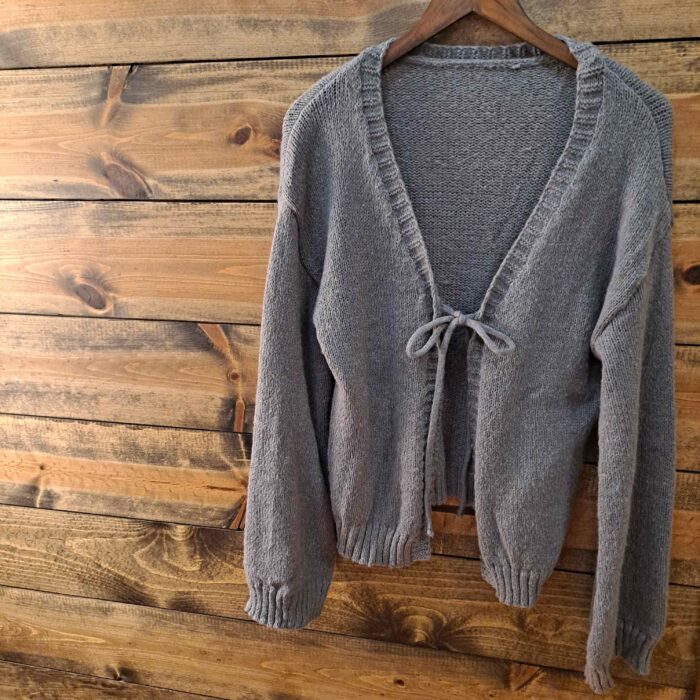 V-Neck Tie Knit Solid Long Sleeve Cardigan