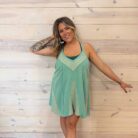 100% Cotton Woven Waffle Patchwork V-Neck Crisscross Back Mini Dress