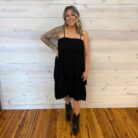 Square Neck Smocked Bodice Tiered Ruffle Hem Midi