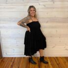 Square Neck Smocked Bodice Tiered Ruffle Hem Midi