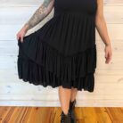 Square Neck Smocked Bodice Tiered Ruffle Hem Midi