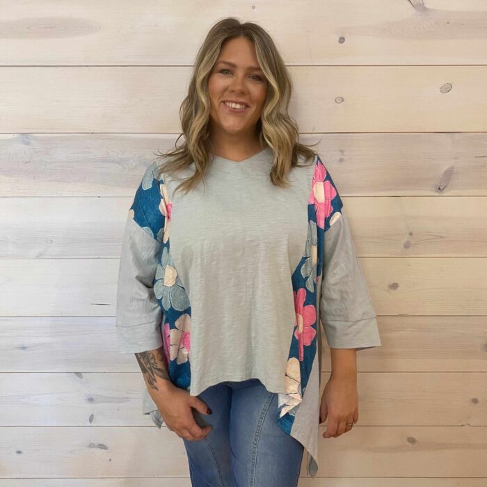 100% Cotton Floral Patchwork Reverse Seam 1/2 Sleeve Top