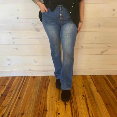 Tracey-Washed Flare  Button Fly Jeans