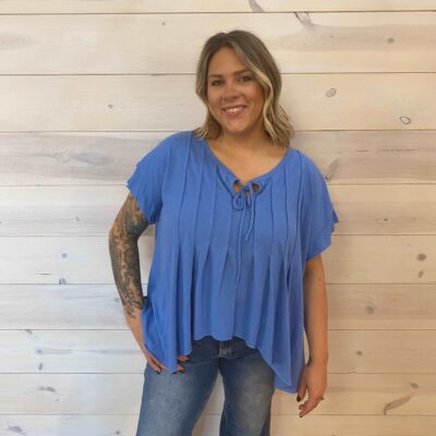 Sweet Pleats Oversized Top With Tie Neckline