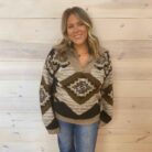 Aztec Knitted Long Sleeve Pullover Half Zip Neck Sweater