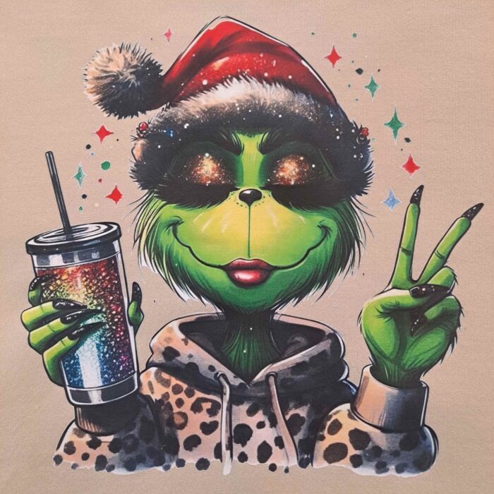 Boujee Grinch Girl Leopard Jacket Christmas Graphic Sweatshirt