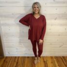 Brushed DTY Long Sleeve V-Neck Microfiber Loungewear Set