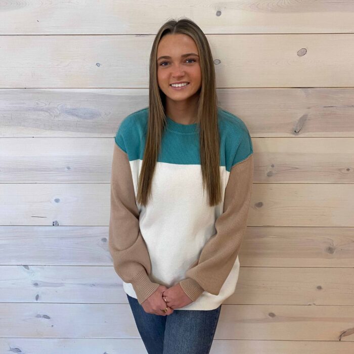 Color Block Plain Ribbed Knit Baggy Sweater