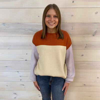 Color Block Plain Ribbed Knit Baggy Sweater