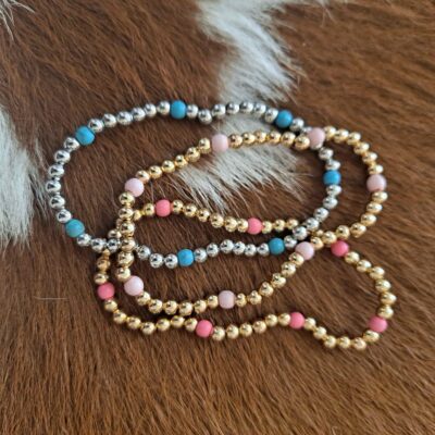 Semi Precious Stone Accent Ball Beaded Stretch Bracelet