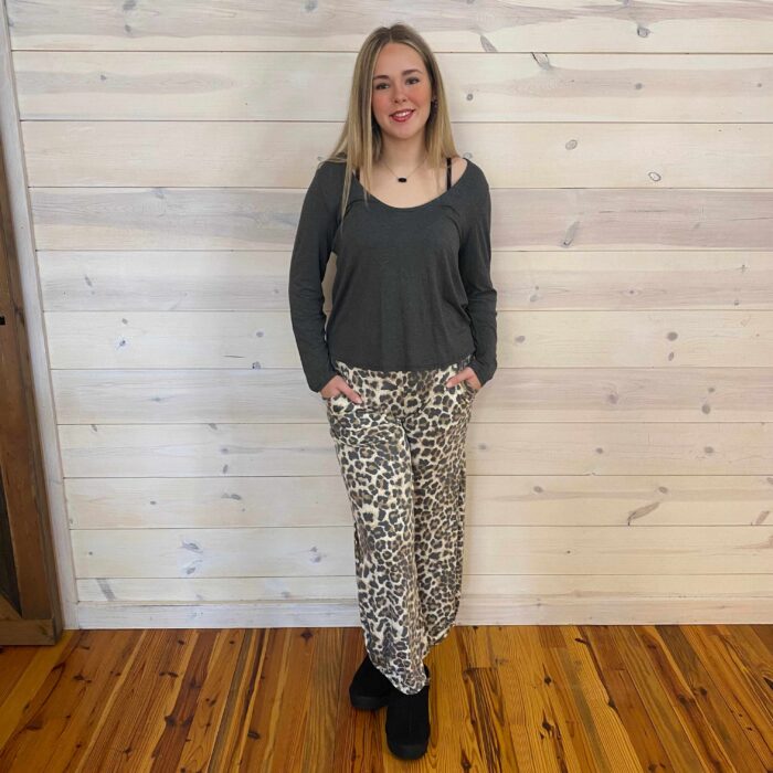 Leopard Print Lightweight Split Ankle Tie Pants