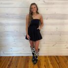 Combined Knit And Woven Tube Top Flare Mini Dress With Pockets