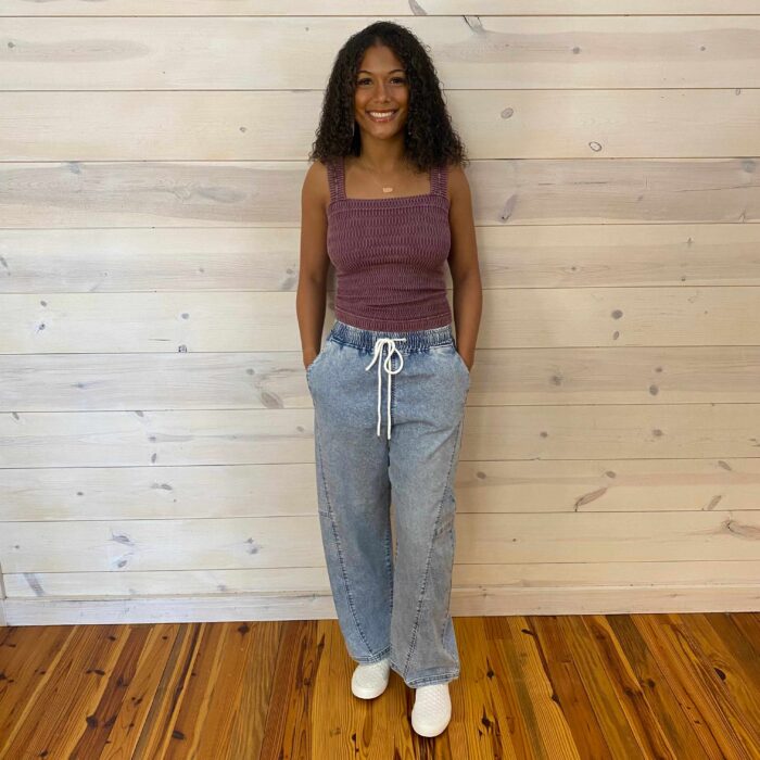 Ellen-Elastic Band Slouchy Cropped Barrel Seam Detail Jeans