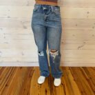 Sarah-Cosmo High Rise 90’s Criss Cross Straight Jeans