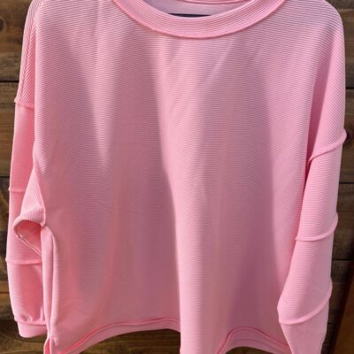 Drop Shoulder Long Sleeve Ribbed Top