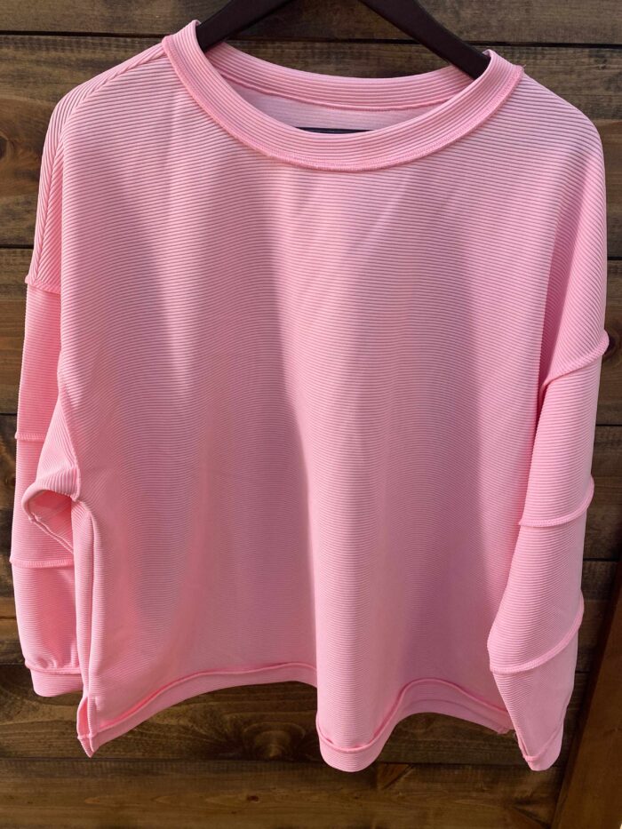 Drop Shoulder Long Sleeve Ribbed Top