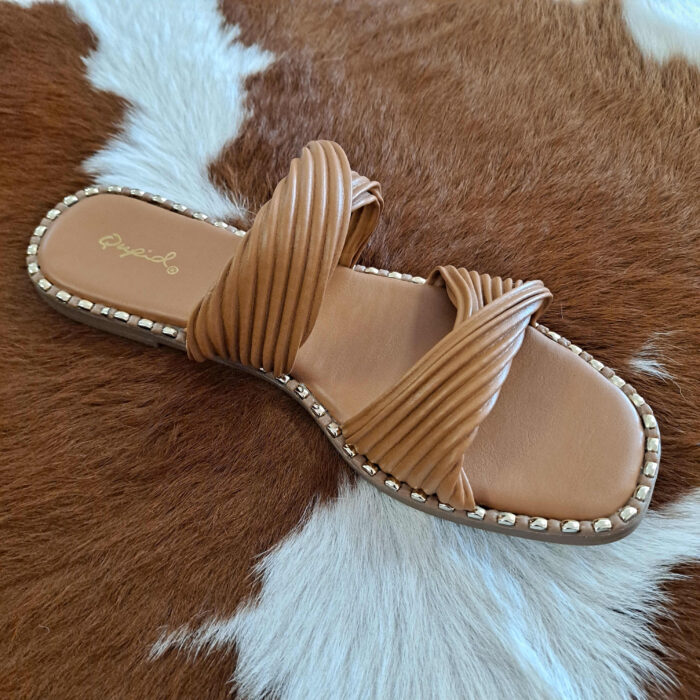 Indigo Double Strap Gold Studded Sole Sandal