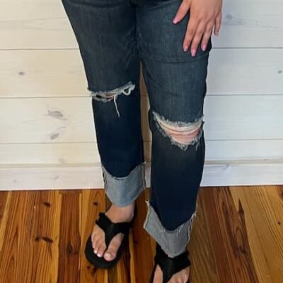 Angie-Mid Rise 4" Cuff Minimal Destroy Straight (Tall/Long Opt)