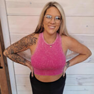 Washed Ribbed Racerback Seamless Cropped Tank Top