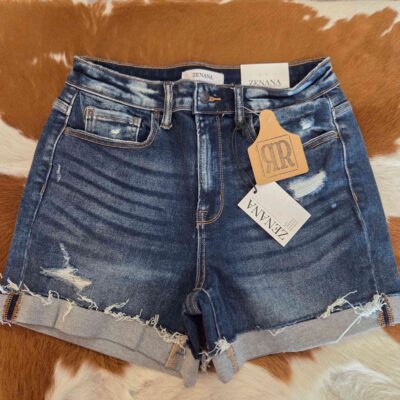 Donna-Distressed Cuffed Raw Hem Denim Shorts