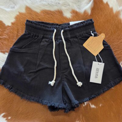 Washed Frayed Hem Drawstring Denim Shorts