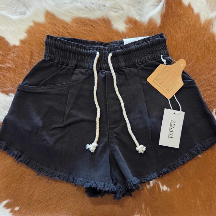 Washed Frayed Hem Drawstring Denim Shorts