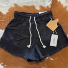 Washed Frayed Hem Drawstring Denim Shorts