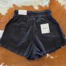 Washed Frayed Hem Drawstring Denim Shorts