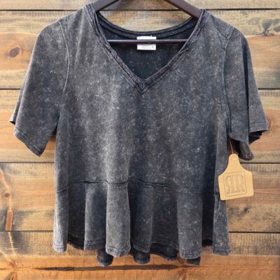 Lace Trim Detail Mineral Washed V-Neck Knit Top