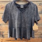 Lace Trim Detail Mineral Washed V-Neck Knit Top