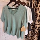 Lace Trim Detail Mineral Washed V-Neck Knit Top